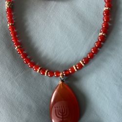 RARE CARNELIAN JEWISH MENORAH PENDANT $80.00 And Bracelet