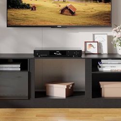 😀 65”W x14”Dx26”H Black TV Stand Fits TVs up to 75 inch, 65 inch TV Cabinet with 2 Doors Entertainment Center
