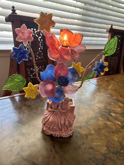 Vintage 1950s Slag Glass Flower TV Lamp Planter – WORKING!