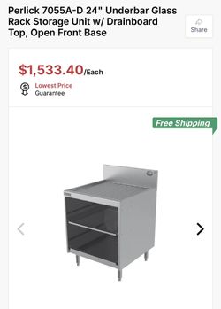 Perlick 7055A-D 24" Underbar Glass Rack Storage Unit w/ Drainboard Top, Open Front Base