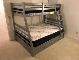 Twin Full grey bunkbed with ortho mattress included