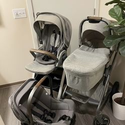 Nuna Mixx Stroller with Car Seat and Bassinet With Stand Grey