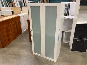 IKEA Varde White Glass Door Cabinet with Assisted Open Hinge
