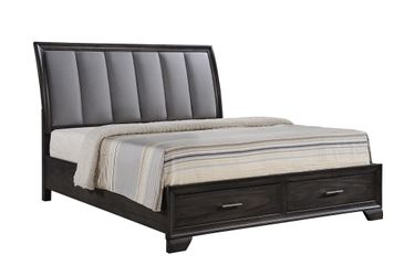 Grey King Size Platform Bed w/Footboard Storage