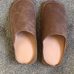 Unisex Leather Slip on Sandals Tan