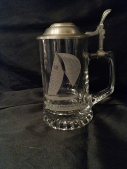 Etched Glass & Pewter Beer Stein
