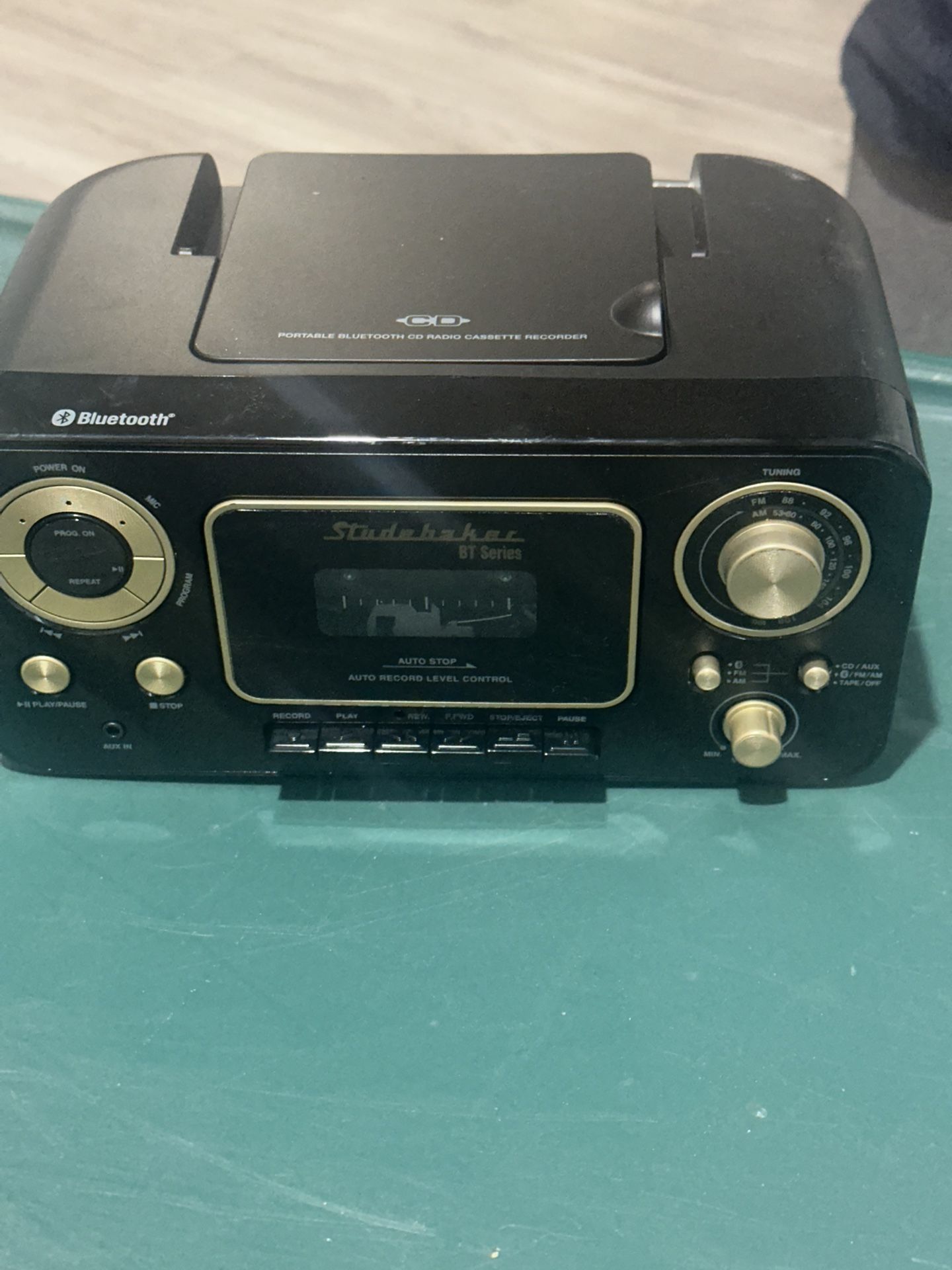 Old school antique radio with cassette tape