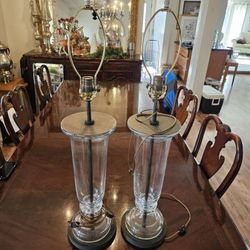 Vintage Clear Glass Trumpet Vase Table Lamp -2