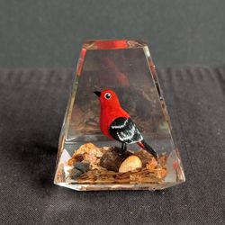 Handmade Vintage Lucite Red Bird Paperweight Made in Canada 3.1” Tall
