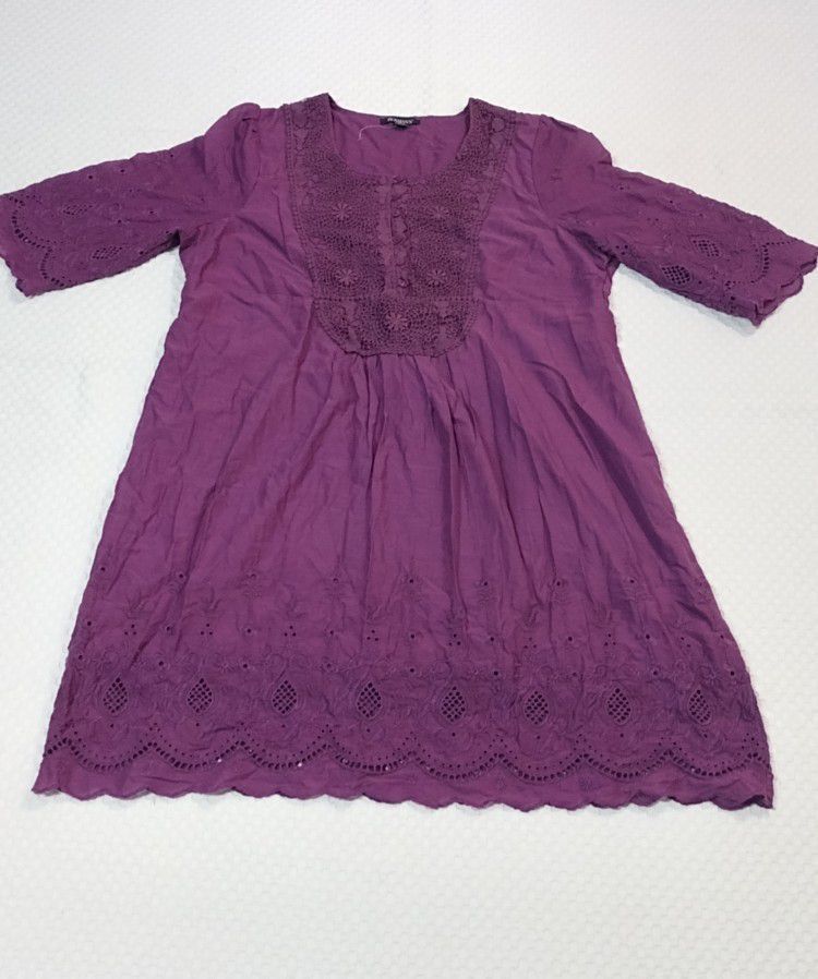22W Purple 3/4 Sleeve Roman's Doily Lace Embroidered Swingy Swing Dress RN88842