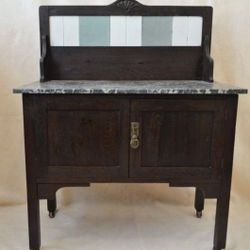 Antique English Washstand Cabinet Kitchen Marble Top