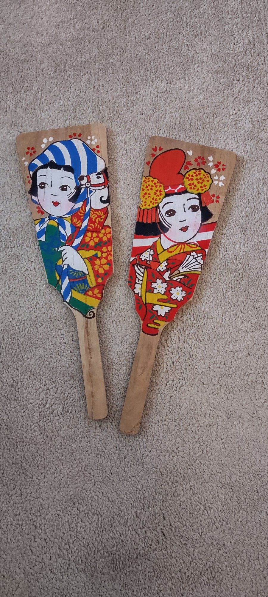 Two Oriental Decorative Wooden Fans