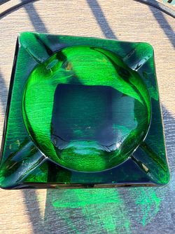 $15 Green Glass Square Ashtray