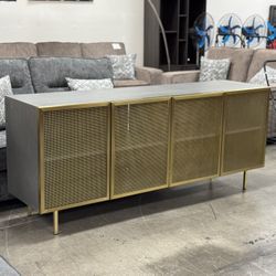CB2 Trace 71" Brass Wire Mesh Credenza with Shelves / TV Stand Cabinet Storage