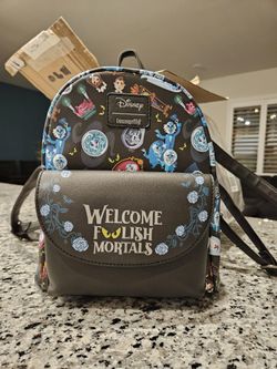LOUNGEFLY HAUNTED MANSION WELCOME FOOLISH MORTALS BACKPACK