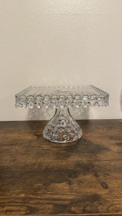 Vintage Fostoria American Square Pedestal Cake Stand Clear Pressed Glass