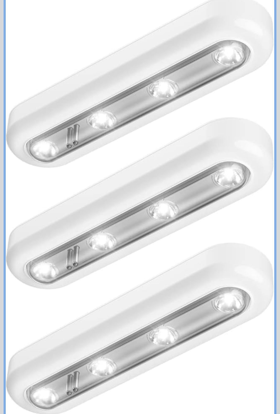 Mini LED Tap Lights for Closet | 3 Pack | One Touch Light | Battery Operated | Stick-on Anywhere | 140° Rotation