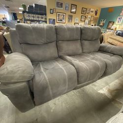 Slate Gray Comfortable Reclining Couch W/ Cords
