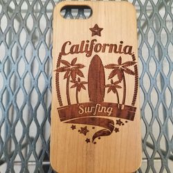 California Surfing design laser engraved wood case for iPhone and Samsung Galaxy
