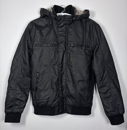 Inside Jacket Hoodie Black Large Faux Fur Zip Button