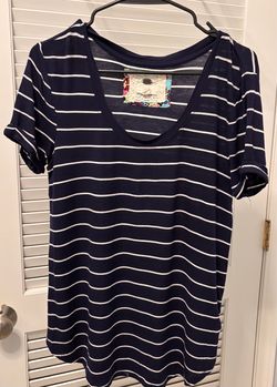 Navy Blue Striped Short Sleeve T-Shirt