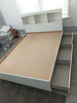 Full size WHITE bed frame with 3 drawers and backboard