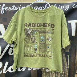 Radiohead GAWPS WASTE Artist Donwood Reprint 2023 Cropped Green T Shirt L