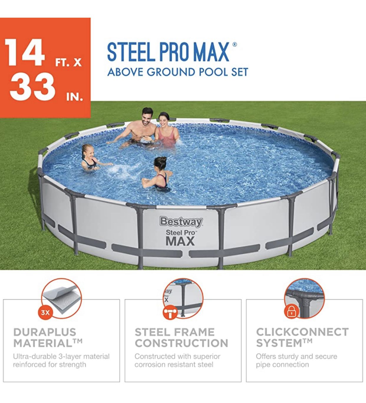 Swimming Pool Above Ground Bestway Steel Pro MAX 14 ft x 33”  with Filter Pump 56597E Brand New