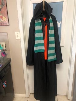 Black Hooded Robe Costume with Striped Scarf