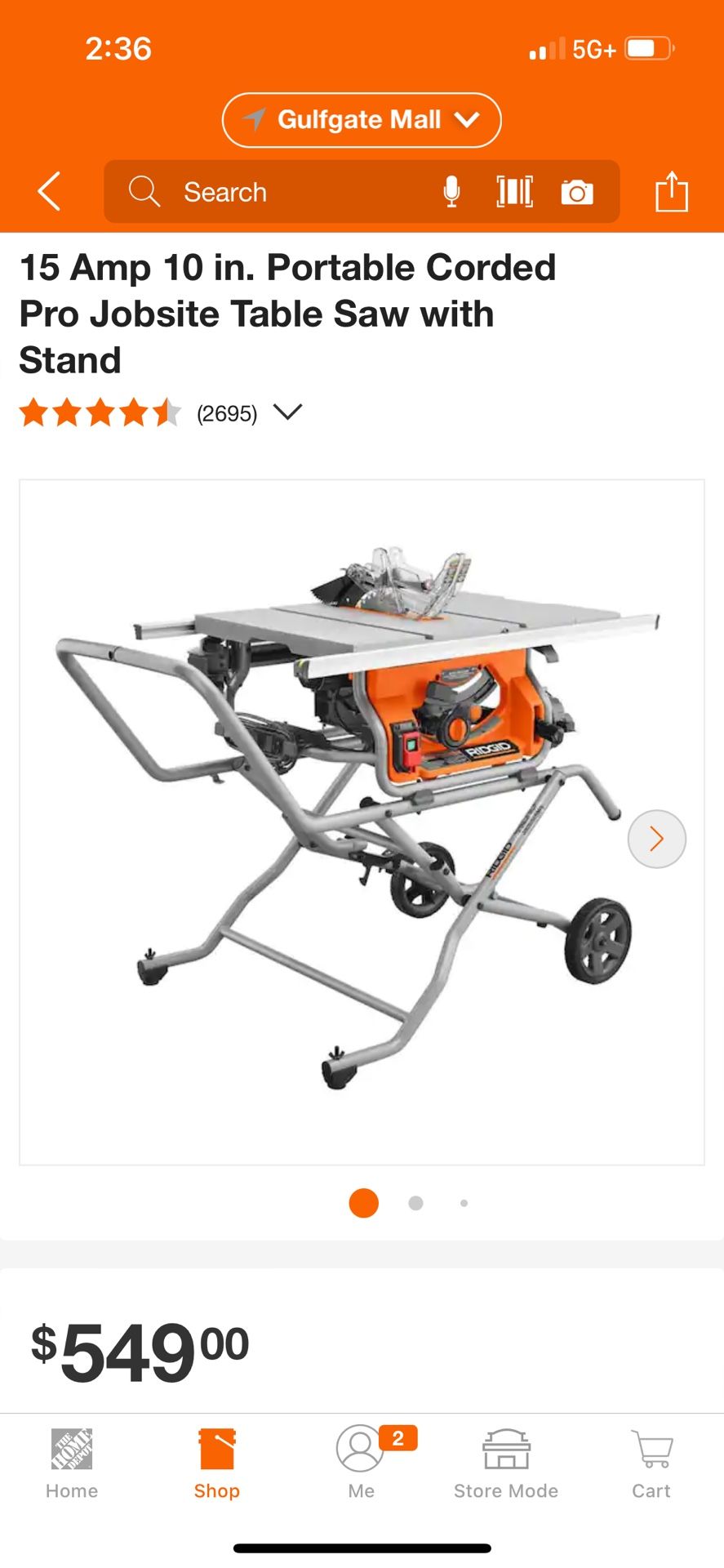 Ridgid 10 in Table Saw Precio Firme