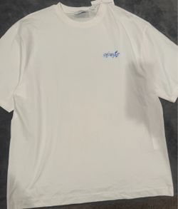 Off-White White T-Shirt with Blue Logo Sz Medium