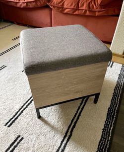Storage Ottoman Cube, Vintage Oak with Gray Cushion