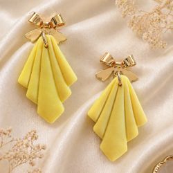 Yellow Fan Handmade Polymer Clay Earrings