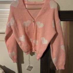 Pink And White Heart Cardigan