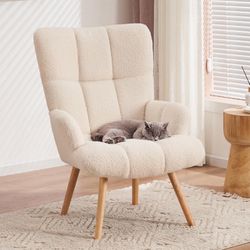 Teddy velvet armchair High back chair available for bedroom office kitchen, beige white