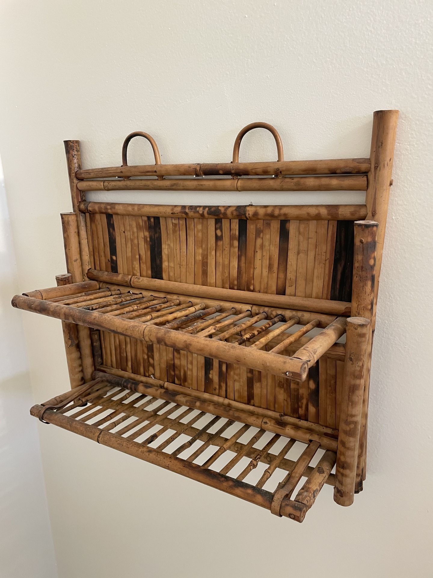 Vintage Rattan Wall Shelf And Towel Rack