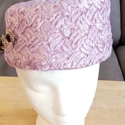 Vintage Barnee Cellophane Pillbox Hat With Rhinestone Hat Pin