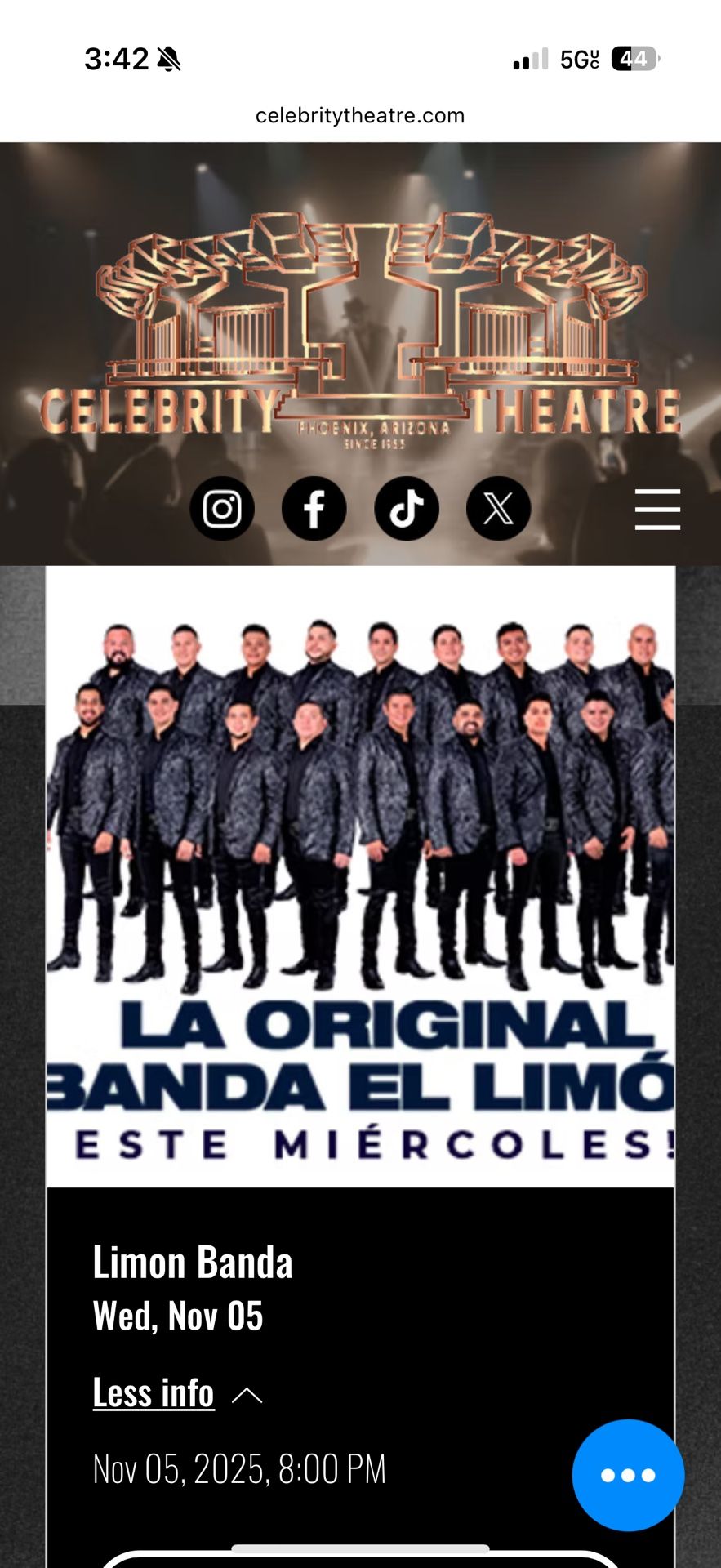 2 Tickets For Banda El Limon La Original