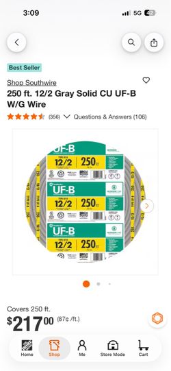 Southwire 250 ft 12/2 UF-B Wire