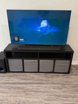 TV Stand IKEA Kallax Black with 4 gray boxes