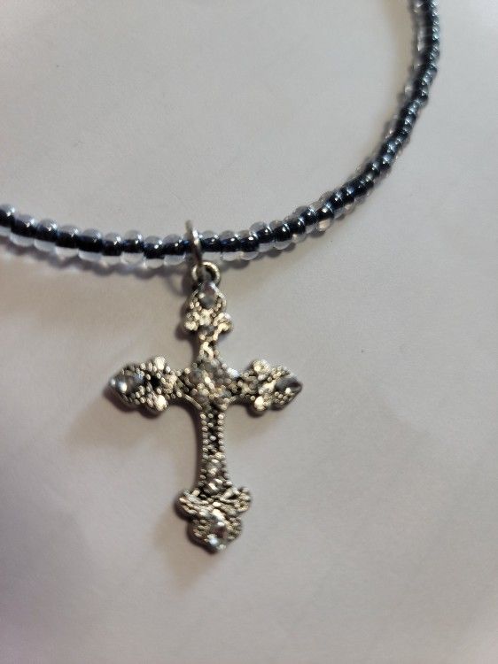 Handmade Seed Bead Necklace With Cross