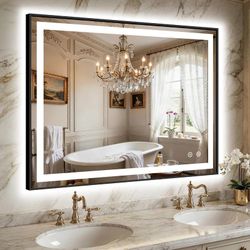 LED Backlit Bathroom Mirror Black Frame
