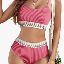 Bikini Sets Color Block 2 Piece Swimsuit Scoop Neck Rose Adjustable Spaghetti Straps Size XL