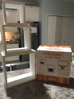 Three Piece Wall Cube Set- White Wood— Brand New Still In Box