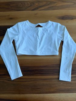 White Long Sleeve Crop Top open back- small