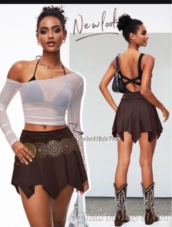 Asymmetric party mini-skirt with built-in shorts, pleated skirt, short skirt, dance skirt
