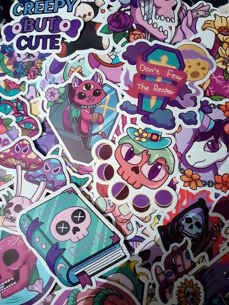 50pc Purple Gothic Vinyl Stickers