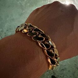 New 10K Solid Yellow Gold Cuban Bracelet  142 grams 8,25 inches 17mm Two-Tone Rose Gold Box Lock