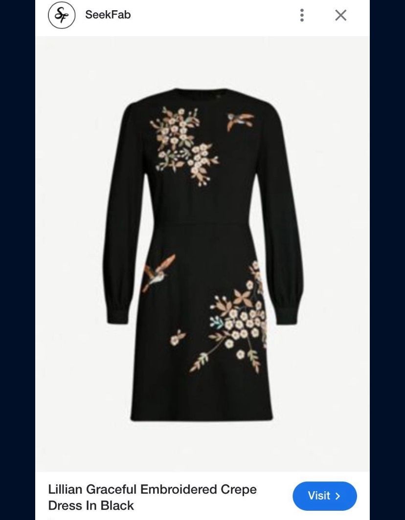 Lillian Graceful Embroidered Crepe Visit > Dress In Black