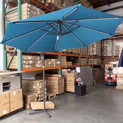 10 ft Offset Patio Umbrella with Solar Lights, Large Cantilever Outdoor Umbrellas